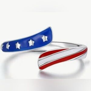 3/$25 Patriotic Red, White, and Blue Star Bangle Adjustable Ring One Size USA